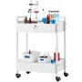 Lab Cart, 2 Tiers Stainless Steel Utility Cart, Medical Cart with 2 Drawers, Rolling Lab Cart White Paint, Serving Cart with Swi
