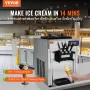 Commercial Ice Cream Machine, 18-28 L/H Yield, 1650W 3-Flavor Countertop Soft Serve Ice Cream Maker, 2 x 5.5L Stainless Steel Cy