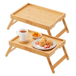 2-Pack Bed Tray Table with Foldable Legs, Bamboo Breakfast Tray for Sofa, Bed, Eating, Snacking, and Working, Folding Serving