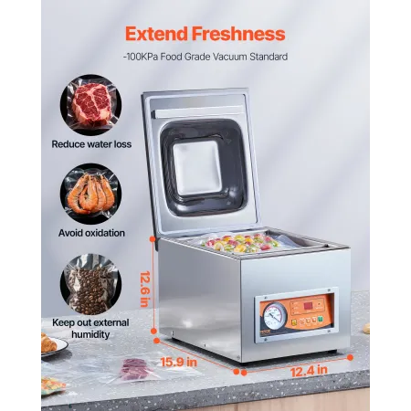 Chamber Vacuum Sealer, 260W Sealing Power, Vacuum Packing Machine for Wet Foods, Meats, Marinades and More, Compact Size with 26