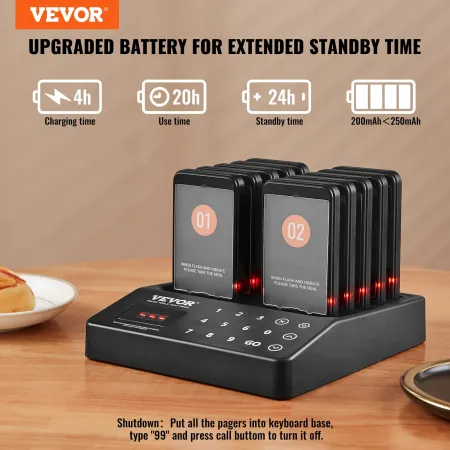 Restaurant Pager System, Wireless 400m Long Range Lineup Waiting Queue Signal, Guest Customer Calling Beepers with Vibration & F