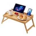 Bed Tray Table with Foldable Legs & Media Slot, Bamboo Breakfast Tray for Sofa, Bed, Eating, Snacking, and Working, Serving