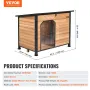 Outdoor Dog House, Waterproof Insulated Dog House with Elevated Floor, Anti-Bite Wood Dog House Outdoor Iron Frame, Open Roof, f