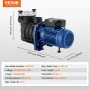 Above Ground Pool Pump, 1864W(2.5HP), 454 L/min(120 GPM) Max. Flow Single Speed Swimming Pool Pump, 220V 2850RPM 16M Max. Head L