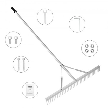Landscape Rake, 915mm Head Aluminum Landscape Rake, Lake Weed Rake with 1915mm Long Handle, for Loosening Soil, Lawn Care,