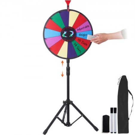 18â €  Prize Wheel Tripod Floor Stand Color Prize Wheel Fortunner 14 Slots Dry Ease TradeShow Fortune Spinning Game (18inch)