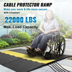 Rubber Cable Protector Ramp, 5 Channel, 22000 lbs/axle Capacity Heavy Duty Wire Cover Ramp Hose Cord Ramp Driveway, Traffic