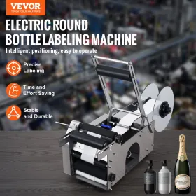 MT-50 Semi-automatic Round Bottle Labeling Machine, Adjustable Bottle Labeler 50pcs/min Label Applicator for Bottles 12-90mm