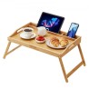 Bed Tray Table with Foldable Legs & Media Slot, Bamboo Breakfast Tray for Sofa, Bed, Eating, Snacking, and Working, Serving