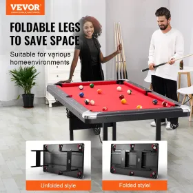 Billiards Table, 6.3 ft Pool Table, Portable Foldable Space-Saving Table, Billiard Table Set Includes Balls, Cues, Chalks and