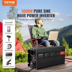 Ren sinusbølgeffekt inverter 3000W DC12V til AC230V LCD