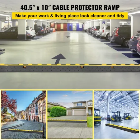  4 Pack Rubber Cable Protector Ramp 103x25.5x5 cm 2 Channel Heavy Duty 66000lbs Load Capacity Cable Wire Cord Cover Ramp Speed B