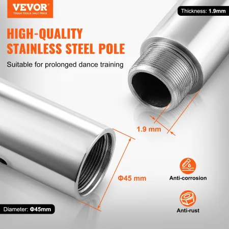 Professional Dancing Pole, Spinning Static Dancing Pole Kit, Portable Removable Pole, 45mm Heavy-Duty Stainless Steel Pole, Heig