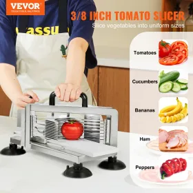 Commercial Tomato Slicer, 3/8 tommer tomatskæreskiver, rustfrit stål kraftig tomatskalmaskine, manuel tomatskiver