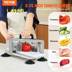 Commercial Tomato Slicer, 3/16 inch Tomato Cutter Slicer, Stainless Steel Heavy Duty Tomato Slicer Machine, Manual Tomato