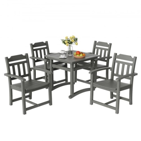 5 Pieces Patio Dining Set, Outdoor Square Furniture Table and Chairs, All Weather Garden Furniture Table Sets, HIPS Small Patio
