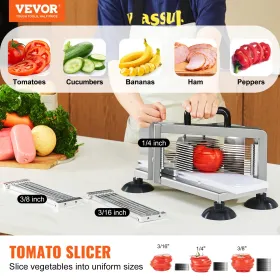 Commercial Tomato Slicer, 1/4"+3/8"+3/16" Tomato Cutter Slicer, Stainless Steel Heavy Duty Tomato Slicer Machine, Manual Tomato