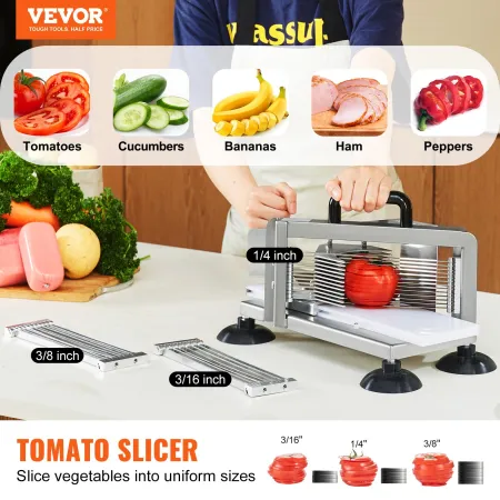 Commercial Tomato Slicer, 1/4"+3/8"+3/16" Tomato Cutter Slicer, Stainless Steel Heavy Duty Tomato Slicer Machine, Manual Tomato 