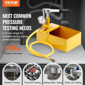 Hydrostatic Test Pump, Max 25 bar/362 PSI, Single Valve Hydraulic Manual Water Pressure Tester Kit with Gauge 5L Water Tank, 1