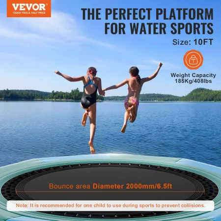 Inflatable Water Bouncer, 10ft Recreational Water Trampoline, Portable Bounce Swim Platform with 3-Step Ladder & Electric Air Pu