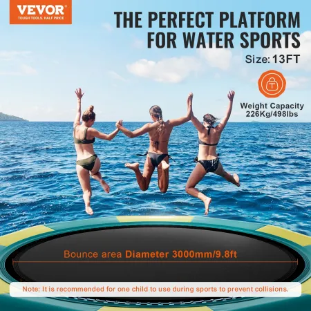 Inflatable Water Bouncer, 13ft Recreational Water Trampoline, Portable Bounce Swim Platform with 3-Step Ladder & Electric Air Pu