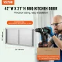 BBQ Access Door, 1067x534 mm Double Outdoor Kitchen Door, Stainless Steel Flush Mount Door, Wall Vertical Door with Handles, for