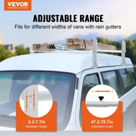 Van Roof Ladder Rack, 2 Bar Alloy Steel Ladder Racks, Adjustable from 1200-2000 mm, 227 kg Capacity, Roof Rack Compatible with