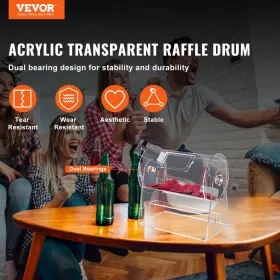 Acrylic Raffle Drum, Holds 2500 Tickets or 100 Raffle Balls, Professional Raffle Ticket Spinning Cage with 2 Keys, Transparent L