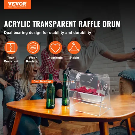 Acrylic Raffle Drum, Holds 2500 Tickets or 100 Raffle Balls, Professional Raffle Ticket Spinning Cage with 2 Keys, Transparent L