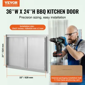 BBQ Access Door, 914x610 mm dobbelt udendørs køkkendør, rustfrit stål flush mount dør, væg lodret dør med forsænket