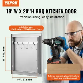 BBQ Access Door, 457x508 mm Single Outdoor Kitchen Door, Stainless Steel Flush Mount Door, Wall Vertical Door with Handle and