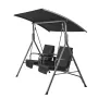 2-Seat Patio Swing Chair, Outdoor Patio Swing with Adjustable Canopy, Porch Swing with Storage Bag and Rotating Tray, Oxford Fab