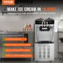 Commercial Ice Cream Machine, 34-44 L/H Yield, 1850W 3-Flavor Freestanding Soft Serve Ice Cream Maker, 2 x 9L Stainless Steel Ho