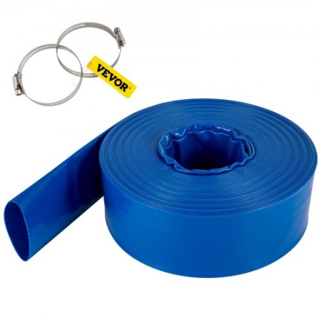 Discharge Hose, 4" x 105\', PVC Lay Flat Hose, Heavy Duty Backwash Drain Hose with Clamps, Weather-proof & Burst-proof, Ideal "