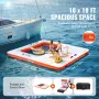 Inflatable Floating Dock, 10x10FT Inflatable Dock Platform with 4*7FT Trampoline Mesh Pool, Non-Slip Floating Platform Water Mat