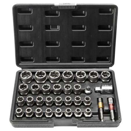 Bolt Extractor Set, 29-delt bolt og nødfjerner sæt, 6 mm til 10 mm, 13/32 "til 3/4", CR-Mo Steel Extract Socket Set med