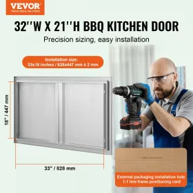 BBQ Access Door, 914x534 mm Double Outdoor Kitchen Door, Stainless Steel Flush Mount Door, Wall Vertical Door with Recessed