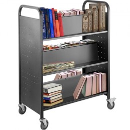 Book Cart Library Cart 200lb w/ Double Sided W-Shaped Sloped Shelves Black