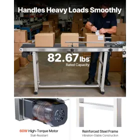 Belt Conveyor, 59 x 7.8 inch Conveyor Table, Heavy Duty Stainless Steel Motorized Belt Conveyor for Inkjet Coding Applications