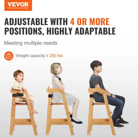 Wooden High Chair for Babies & Toddlers, Convertible Adjustable Feeding Chair, Eat & Grow High Chair with Seat Cushion, Portable
