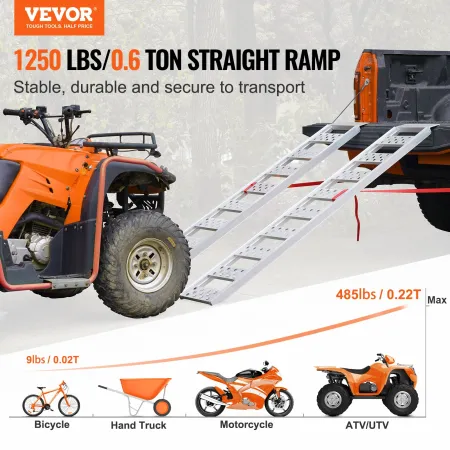 Aluminum Ramps, 1250lbs, Straight Ramp with Treads and Load Straps, Portable Loading Ramp for Motorcycles, ATVs, Trucks, Lawn Mo