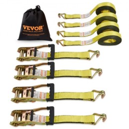 Ratchet Tie Down Straps (4PK), 10000 lb Break Strength, Double J Hook Includes 4 Premium 2" x 27' Rachet Tie Downs with Padded