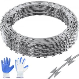 Razor Wires, 98 ft Razor Barbed Wire, 2 Rolls Razor Wire Fencing Razor Fence, Double Spiral Razor Ribbon Barbed Wire Galvanized