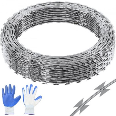 Razor Wires, 98 ft Razor pigtråd, 2 ruller Razor Wire Fencing Razor Hegn, Double Spiral Razar Ribbon Pigtråd Galvaniseret