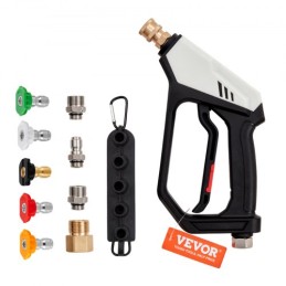 Short Pressure Washer Gun, 5000 PSI High Power Washer Spay Gun, M22-14 mm / M22-15 / 3/8'' Inlet & 1/4'' Outlet Hose Connector