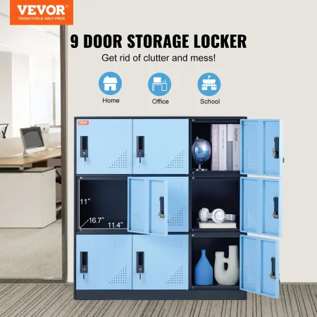 Metal Locker for Employees, 9 Doors Storage Cabinet with Card Slot, Employee Lockers with Keys, 66lbs Loading Capacity office St
