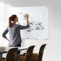Magnetic Glass Whiteboard, Dry Erase Board 1200 x 800 mm, Wall-Mounted Large White Glassboard Frameless, with Marker Tray, an Er