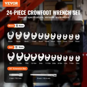3/8 "Driv Crowfoot-skruenøgle med 2 forlængelsesstænger