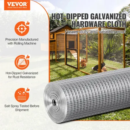 Hardware Cloth, 1/2 inch 24in x 25 ft 19 Gauge, Hot Dipped Galvanized Wire Mesh Roll, Chicken Wire Fencing, Wire Mesh for Rabbit