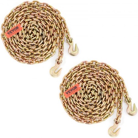 Transportbindekæde, 7100 kg arbejdsbelastning, 3/8''x20 'G80 TOW -kædebånd ned med Grab Hooks, DOT -certificeret, galvaniseret